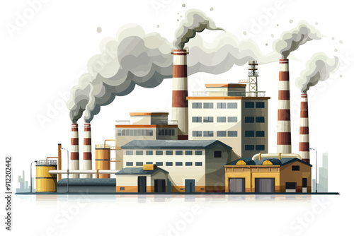 vector Factory building with smoke