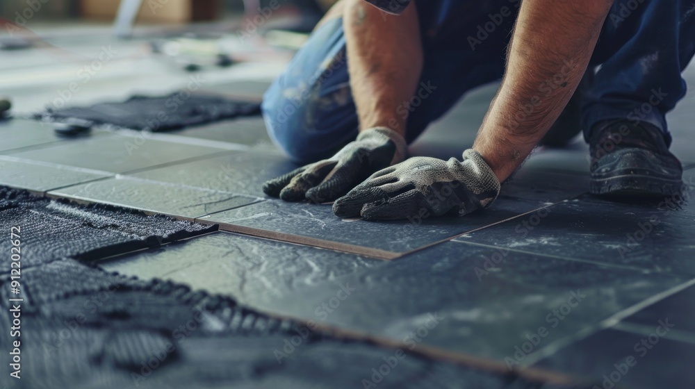Construction Worker Installing Tile