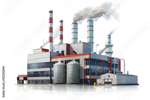 vector Factory building with smoke