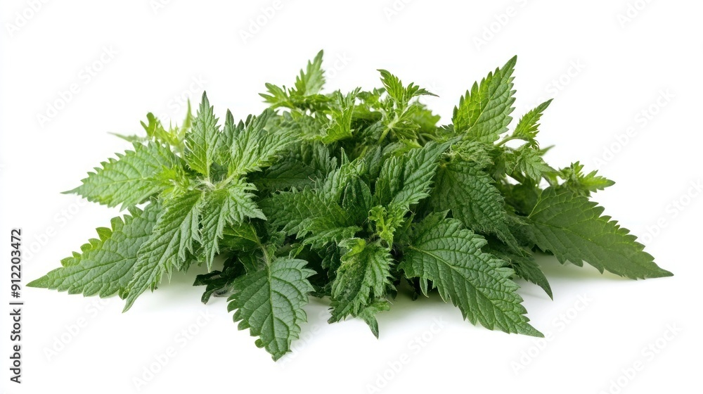 Fresh Green Nettle Leaves on White Background Fresh Green Nettle Leaves on White Background