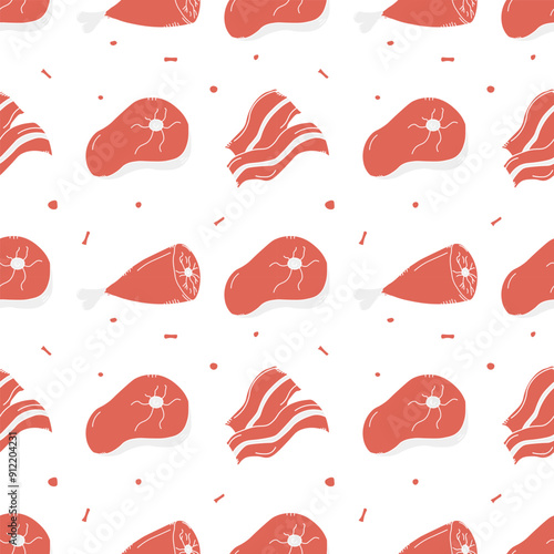 Seamless meat pattern. Doodle meat background. illustration with meat products icons