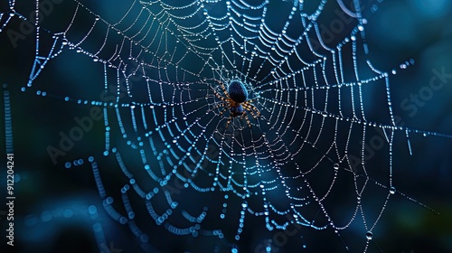 Spider in a Dew-Covered Web