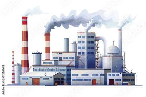 vector Factory building with smoke
