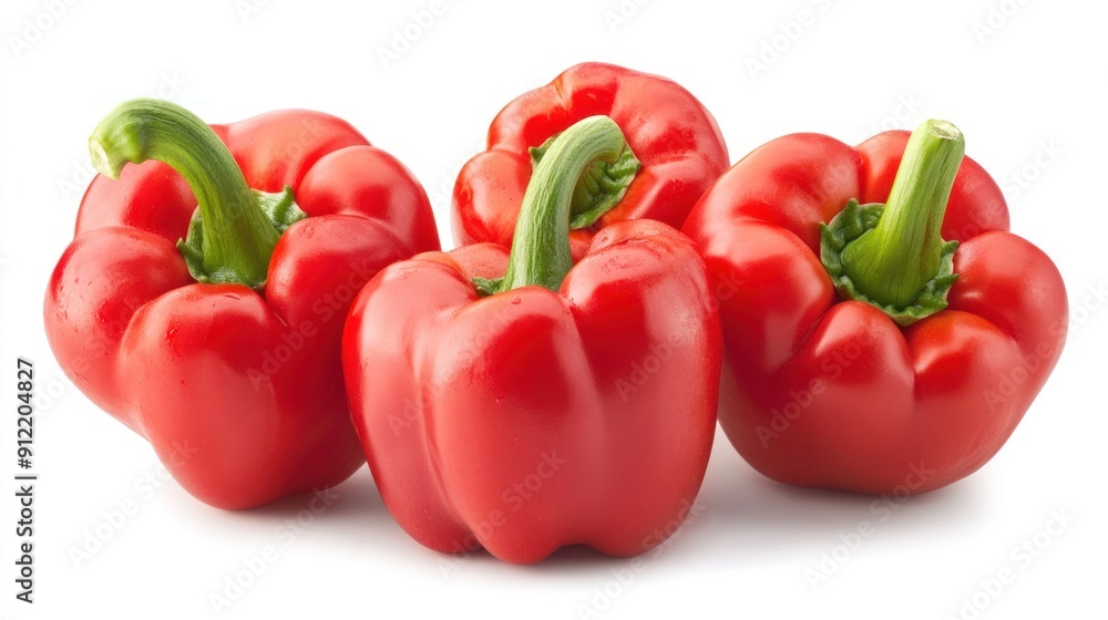 Three Red Bell Peppers on a White Background Three Red Bell Peppers on a White Background