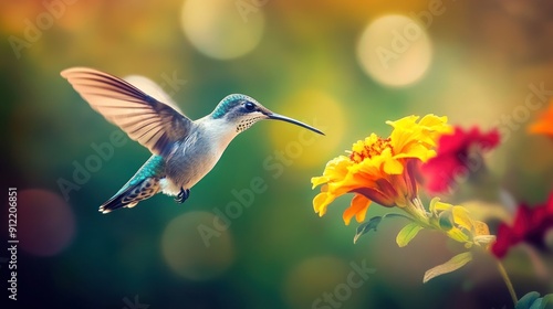 Hummingbird in Flight, Seeking Nectar