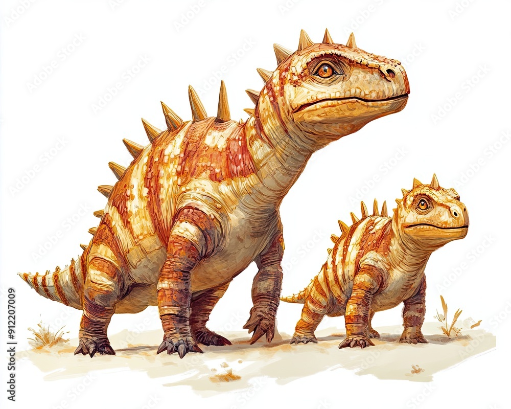 Two Spiky Dinosaurs on Sandy Ground
