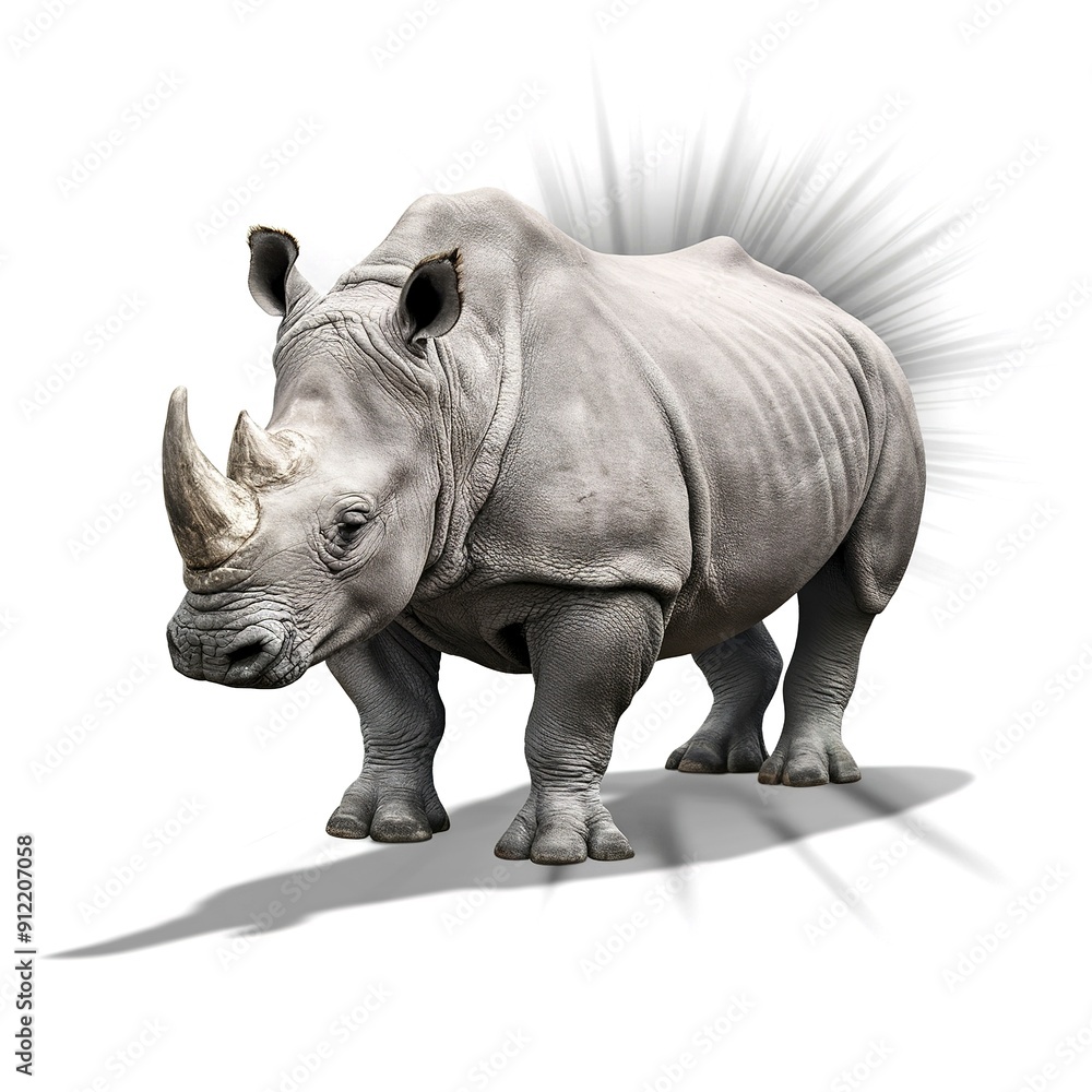 Fototapeta premium Single Large Rhinoceros Isolated on White