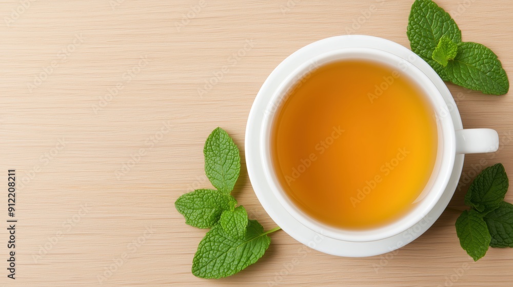 A cup of herbal tea, garnished with fresh mint leaves. Perfect for health and relaxation. A cup of herbal tea, garnished with fresh mint leaves. Perfect for health and relaxation.