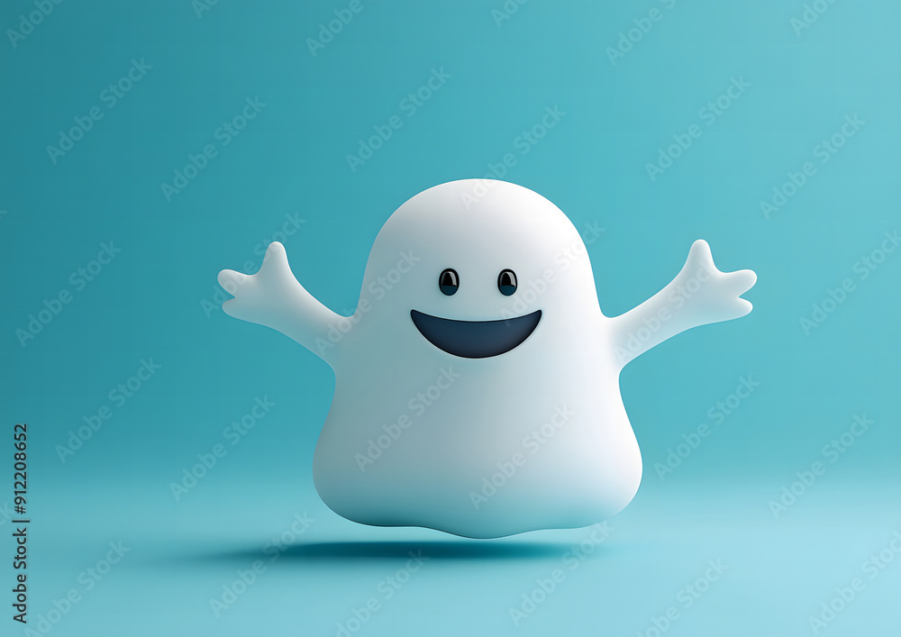 Happy ghost on a blue background. Halloween concept design Happy ghost on a blue background. Halloween concept design