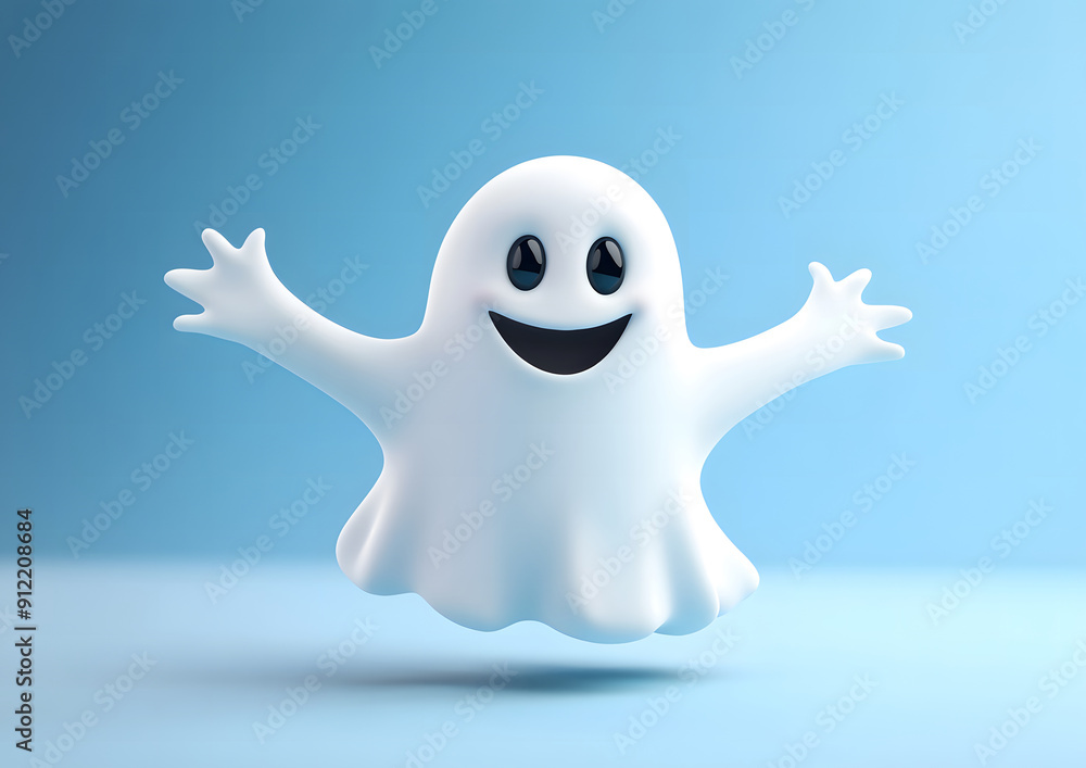 Happy ghost on a blue background. Halloween concept design Happy ghost on a blue background. Halloween concept design