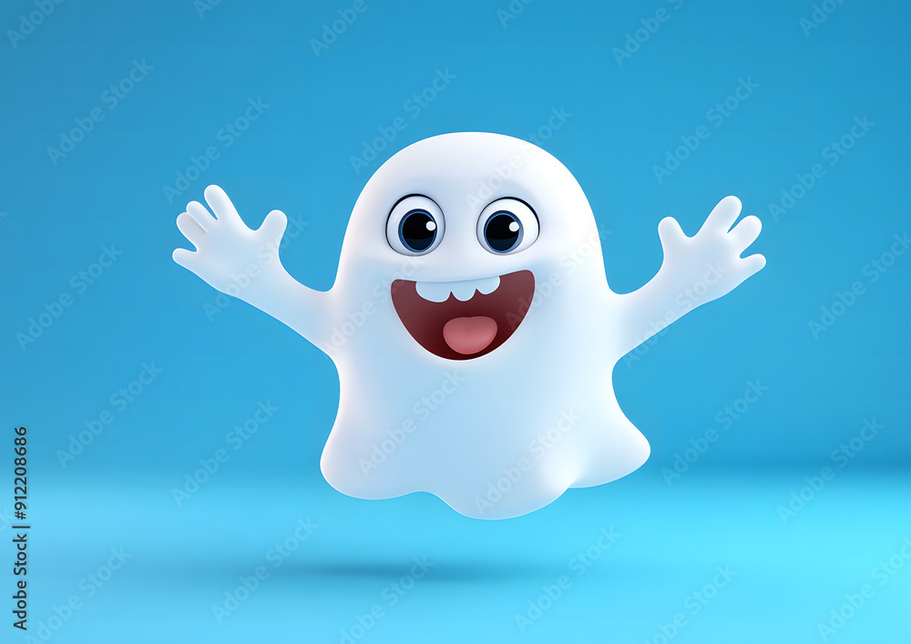Happy ghost on a blue background. Halloween concept design Happy ghost on a blue background. Halloween concept design