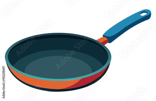 Blue and orange frying pan isolated on white background. Vector illustration