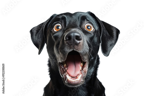 Dog a shocked expressionon with wide eyes and an open mouth  on isolated transparent background