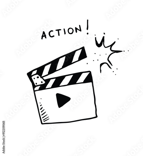 hand drawn movie clapperboard icon sketch vector illustration
