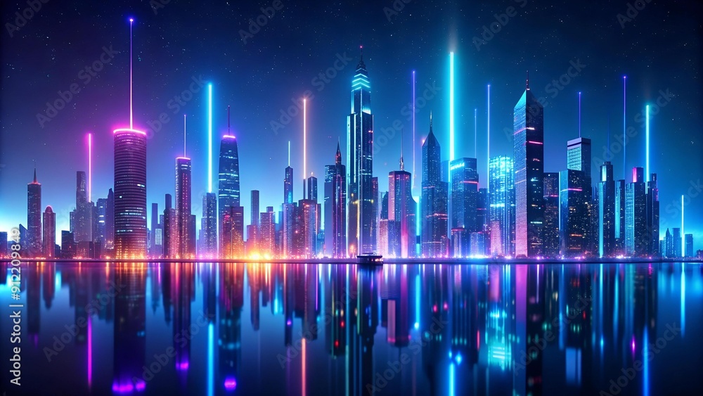 Neon Reflections on a Cybernetic Sea AI generated Neon Reflections on a Cybernetic Sea AI generated