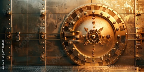 golden bank vault door, copy space photo