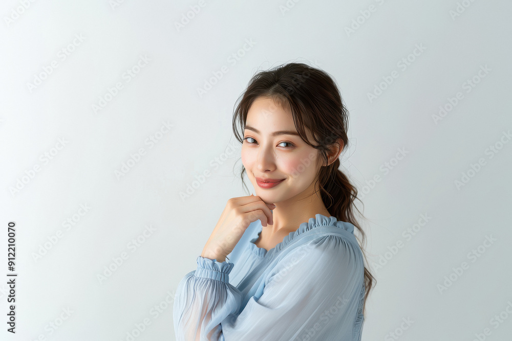 young beautiful woman smiling on white background young beautiful woman smiling on white background