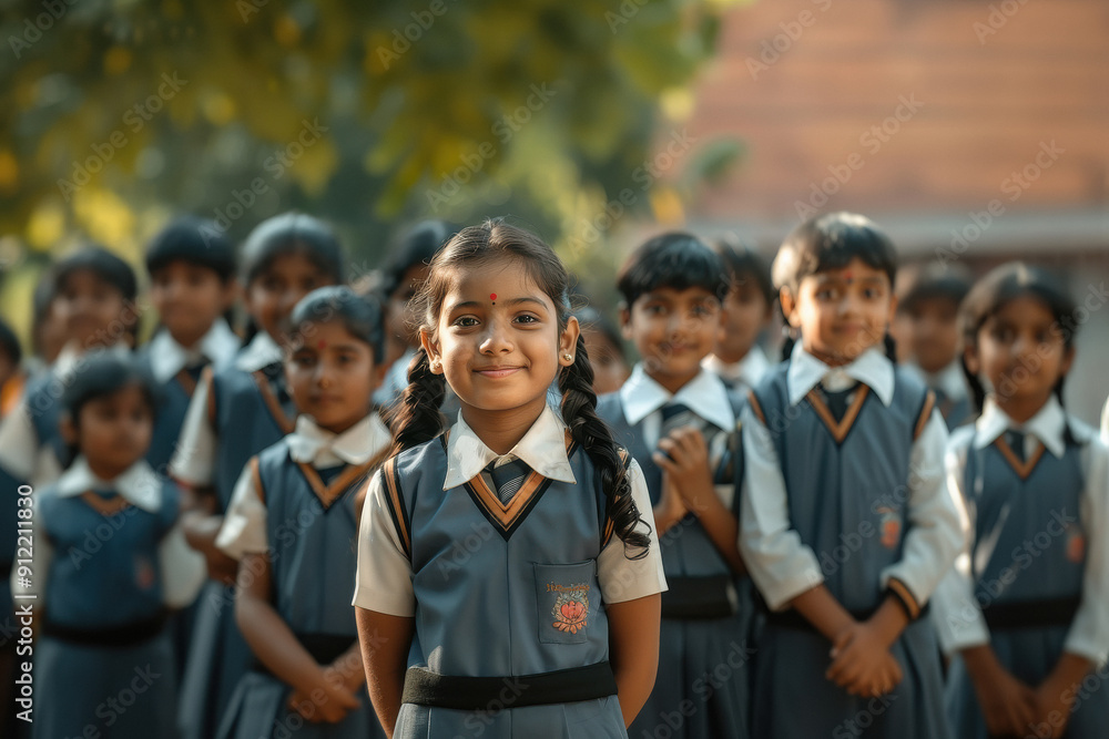 group of Indian school children standing together group of Indian school children standing together