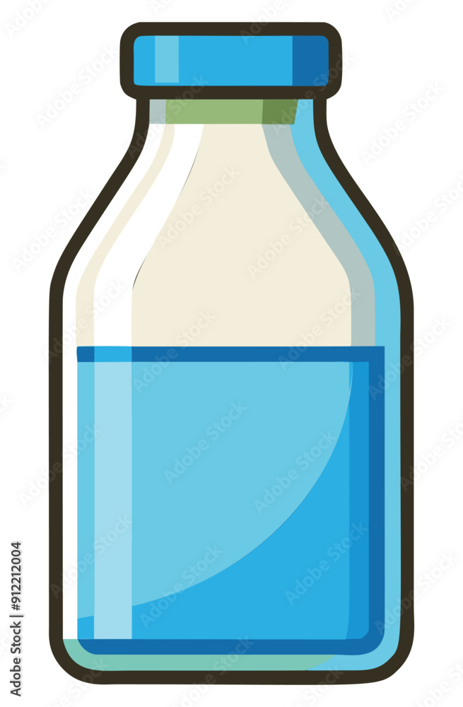Cartoon illustration of a glass bottle filled with blue liquid. Vector illustration Cartoon illustration of a glass bottle filled with blue liquid. Vector illustration