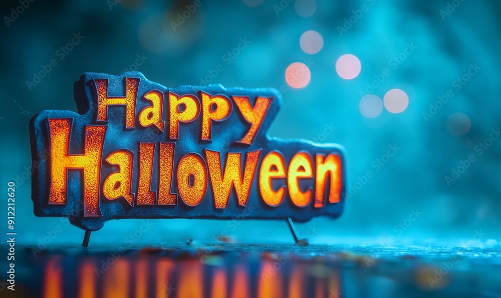 Happy Halloween sign with bokeh background, blue, orange. Happy Halloween sign with bokeh background, blue, orange.
