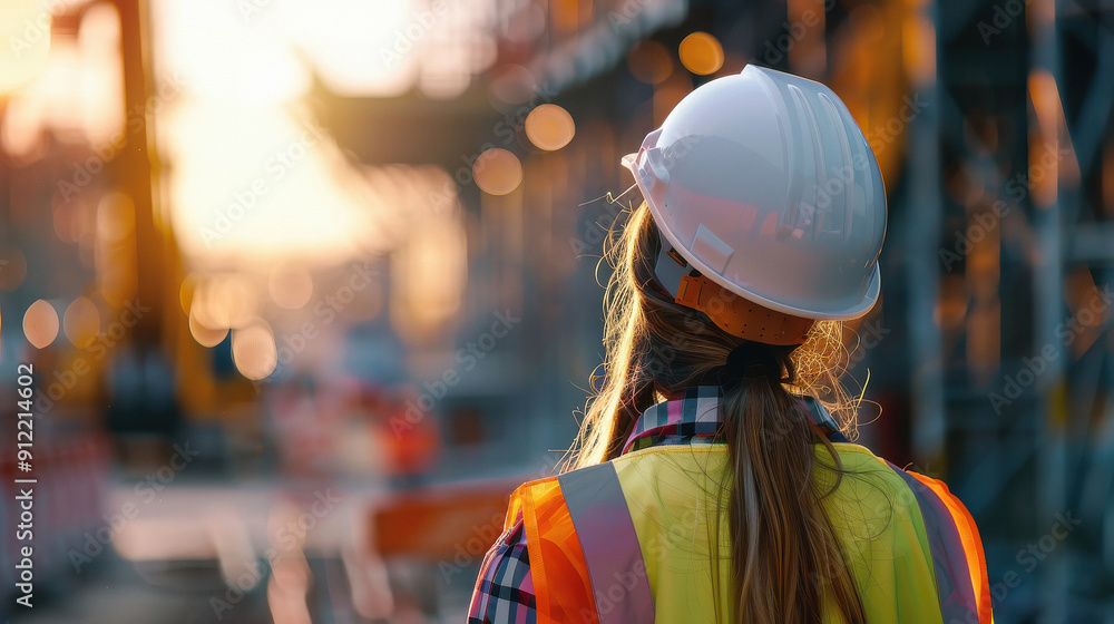 young female engineer standing at construction side young female engineer standing at construction side