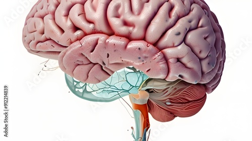 Human brain anatomy transparent background in white color for medical concept