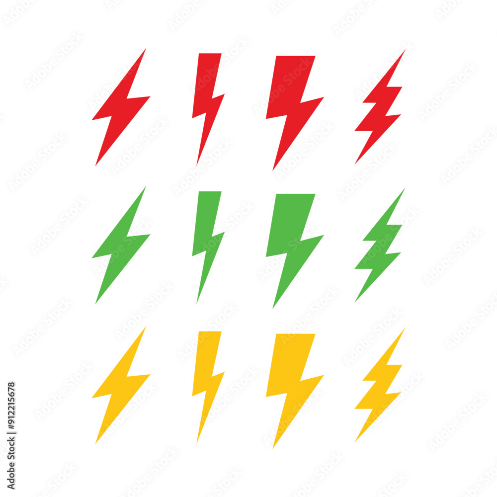 Lightning bolt icons set isolated on white background Lightning bolt icons set isolated on white background