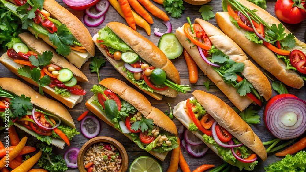 Banh Mi Ingredients in a Colorful Collage AI Generated Banh Mi Ingredients in a Colorful Collage AI Generated