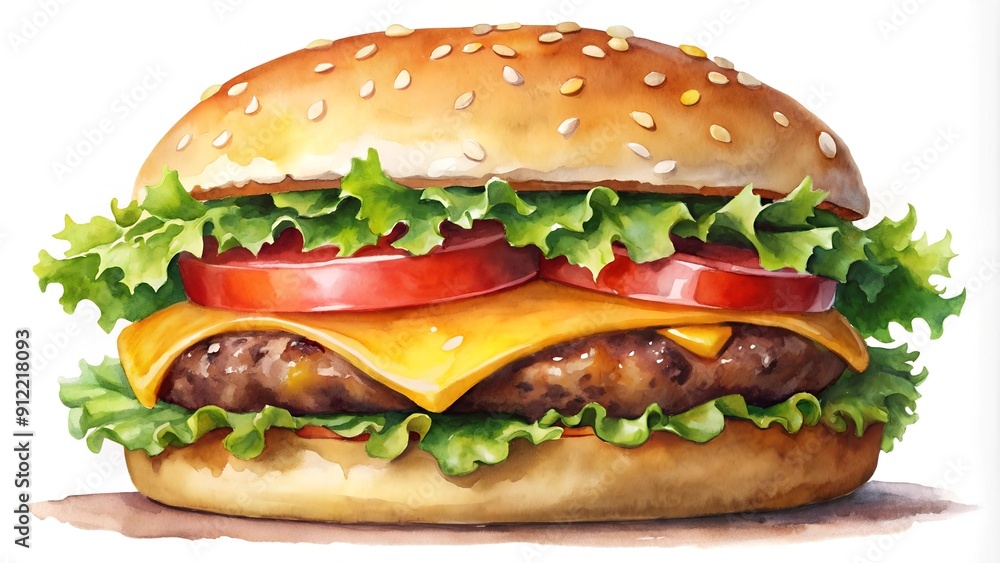 A Juicy Watercolor Burger Dream generative AI A Juicy Watercolor Burger Dream generative AI