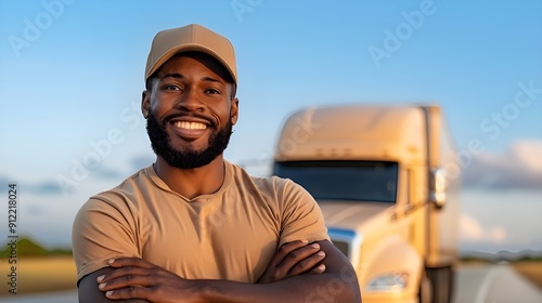 Man with a beard and a cap standing in front of his truck with his arms crossed and a smile for the camera