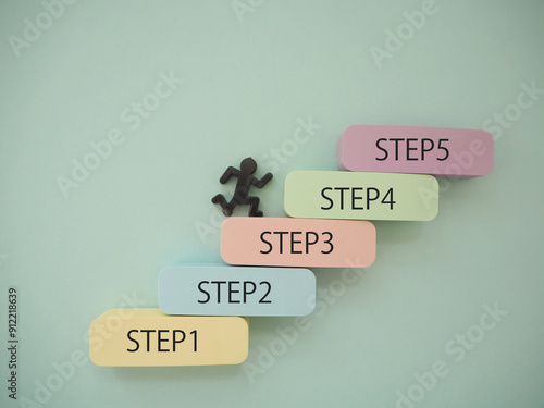 ステップ1からステップ5を駆け上がるシルエット　5段階