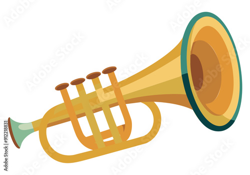 A yellow trumpet with a teal trim isolated on a white background. Vector illustration