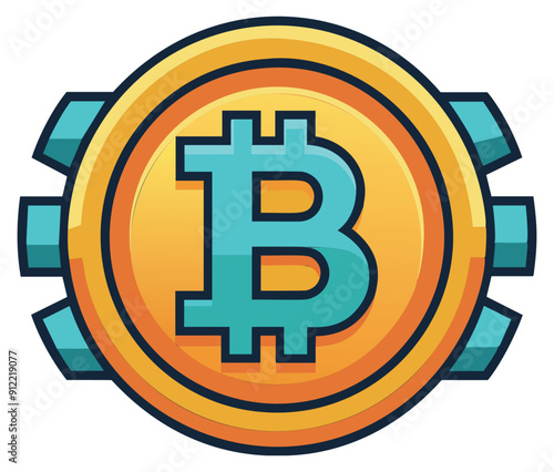 Colorful bitcoin coin illustration. Vector illustration
