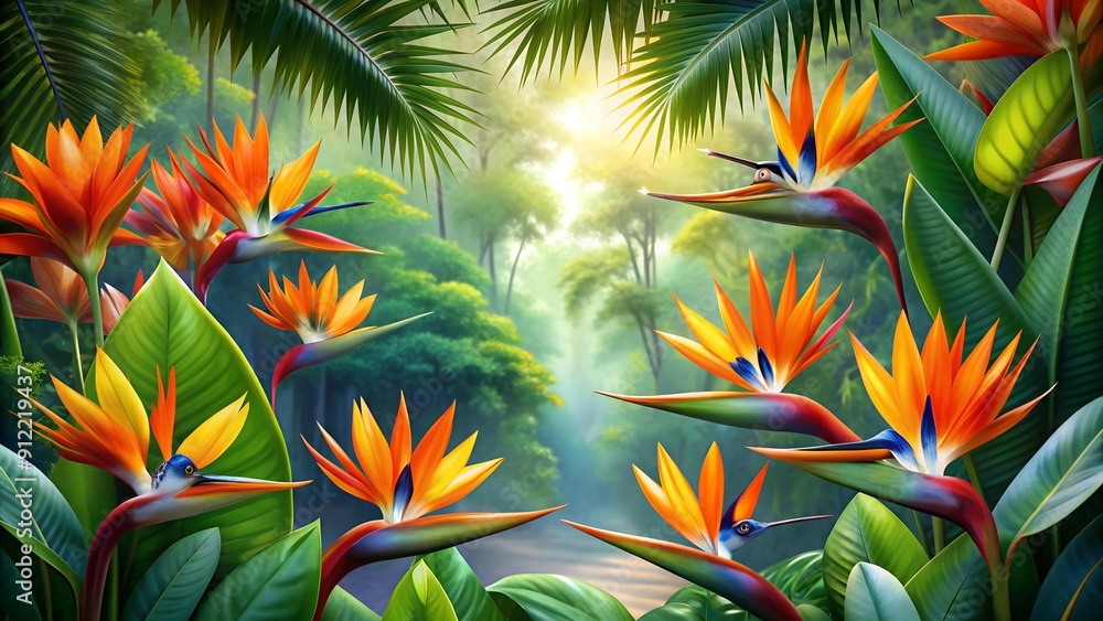 Vibrant Paradise: A Symphony of Birds of Paradise in a Tropical Garden AI Generated Vibrant Paradise: A Symphony of Birds of Paradise in a Tropical Garden AI Generated