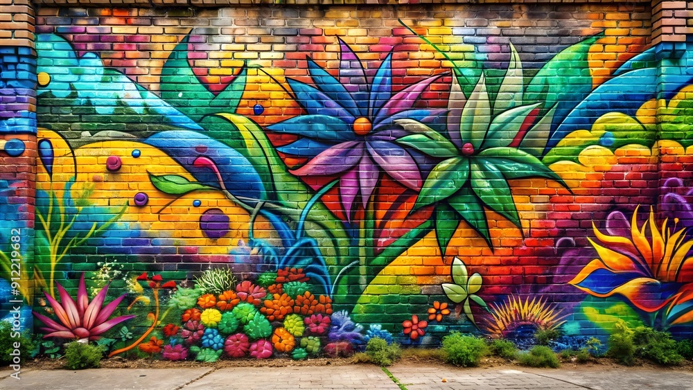 Urban Oasis: A Burst of Color on a Brick Wall generative AI Urban Oasis: A Burst of Color on a Brick Wall generative AI