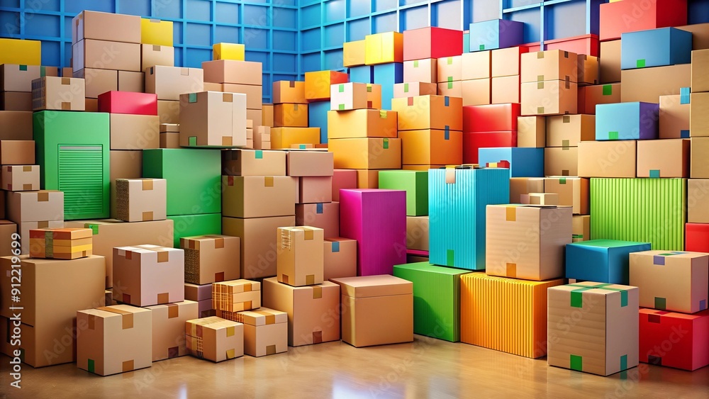 A Symphony of Cardboard and Color: An Abstract Depiction of Shipping Logistics Generative AI A Symphony of Cardboard and Color: An Abstract Depiction of Shipping Logistics Generative AI