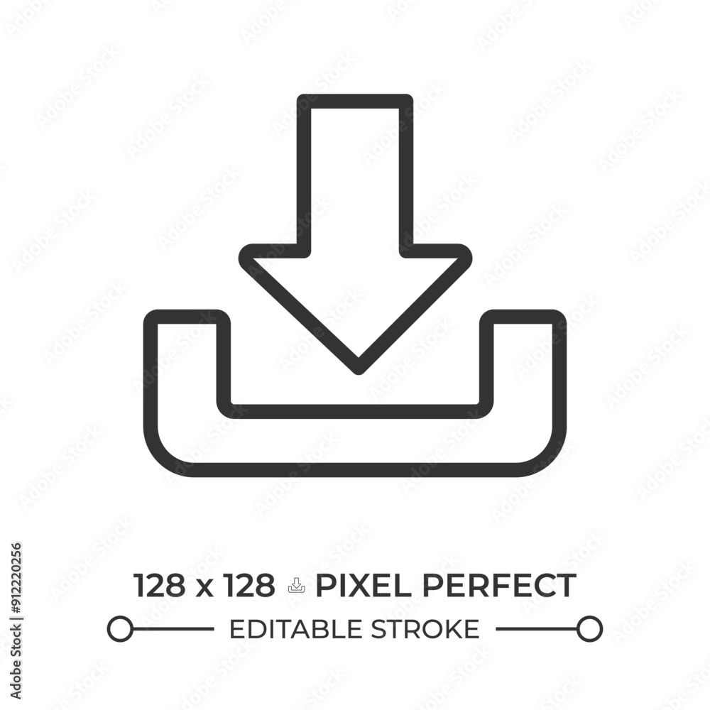 Download linear icon. Downward arrow. User interface button. Data transfer and management. Files transfer. Thin line illustration. Contour symbol. Vector outline drawing. Editable stroke Download linear icon. Downward arrow. User interface button. Data transfer and management. Files transfer. Thin line illustration. Contour symbol. Vector outline drawing. Editable stroke