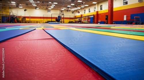 Indoor sports center with wrestling mats