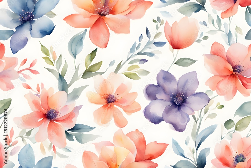 Fototapeta premium Watercolor satin flowers on pure white background, AI Generated