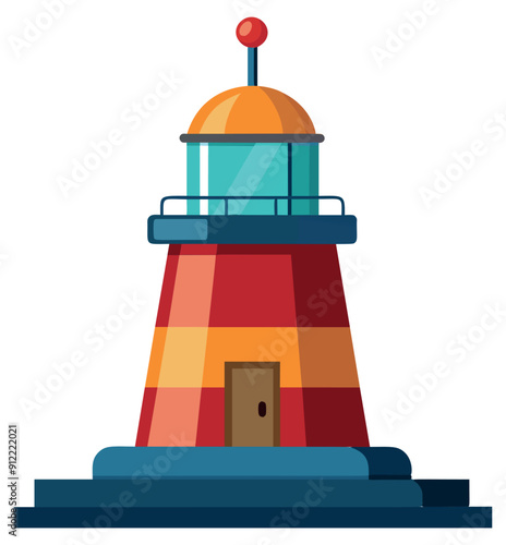 Colorful lighthouse with window and door on a white background. Vector illustration