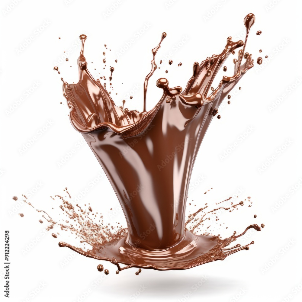 A delightful splash of rich chocolate on a pristine white surface A delightful splash of rich chocolate on a pristine white surface