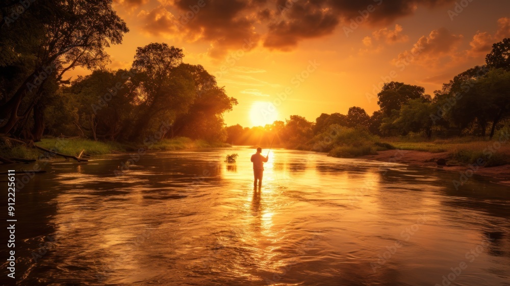 Solitary Fisherman at Sunset Solitary Fisherman at Sunset