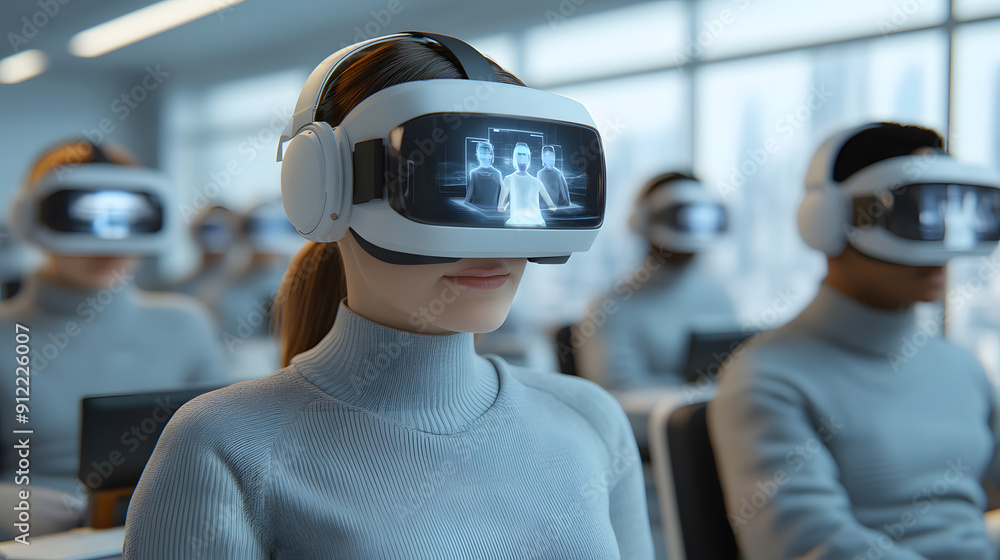 A realistic photo of a futuristic remote learning environment A realistic photo of a futuristic remote learning environment