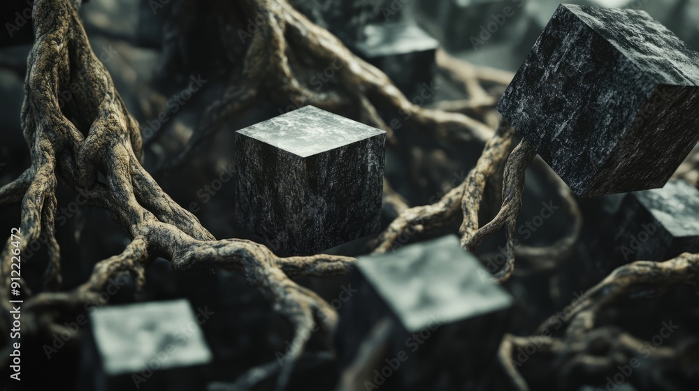 3D Abstract Background: Floating Cubes & Spheres - Modern Design 3D Abstract Background: Floating Cubes & Spheres - Modern Design