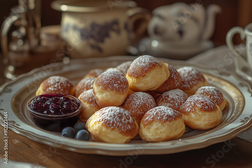 Æbleskiver - Traditional Danish Pancakes with Blueberry Jam photo