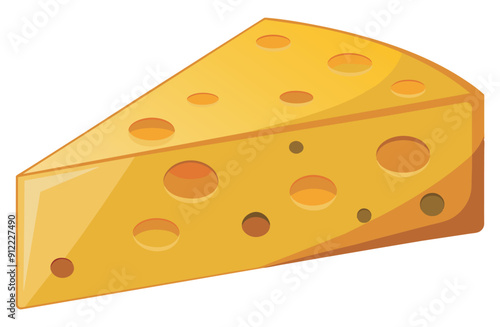 A single wedge of swiss cheese isolated on white. Vector illustration