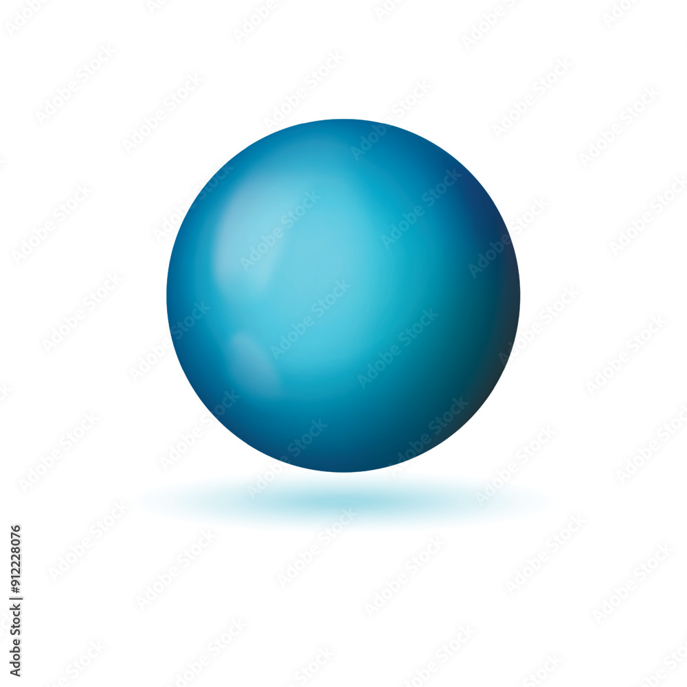 Glass blue ball or precious pearl. Glossy realistic ball, 3D sphere. Abstract vector illustration highlighted on a white background. Big metal bubble with shadow Glass blue ball or precious pearl. Glossy realistic ball, 3D sphere. Abstract vector illustration highlighted on a white background. Big metal bubble with shadow
