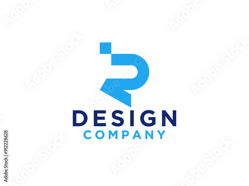 Abstract Initial Letter R Logo. Blue Shape with Line inside. Usable for Business and Branding Logos.