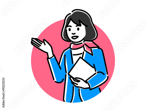 資料を持ち案内するビジネスパーソンのイラスト素材