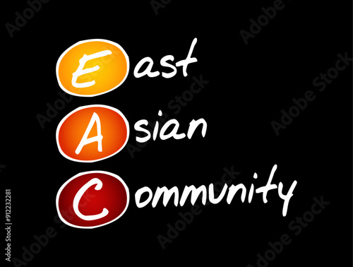 EAC East Asian Community - trade bloc for the East and Southeast Asian countries, acronym text concept background